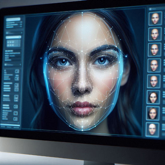 A detailed analysis of facial features on a computer screen, revealing personality traits through advanced digital physiognomy software.